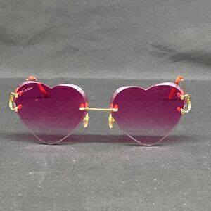 Cartier Big C Gold Wires Rimless Pink Heart Shaped Lenses Glasses Sunglasses